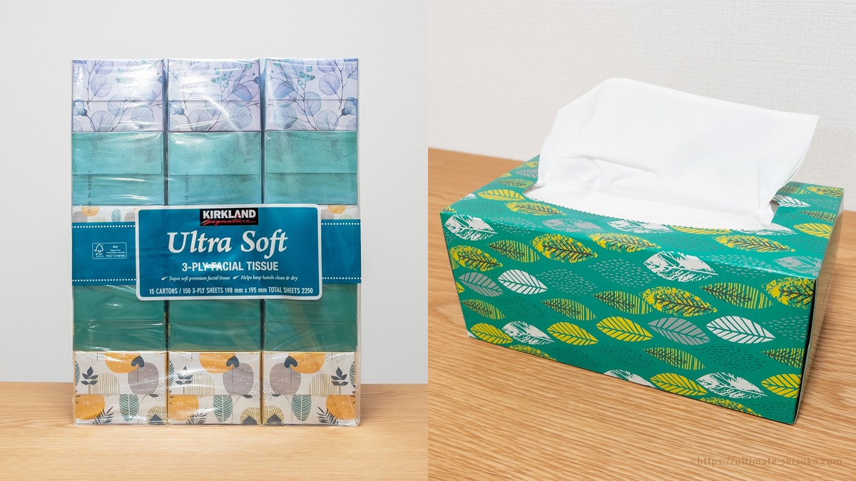 コストコのフェイシャルティッシュは綺麗なボックスデザインでインテリアを邪魔しなくておすすめ